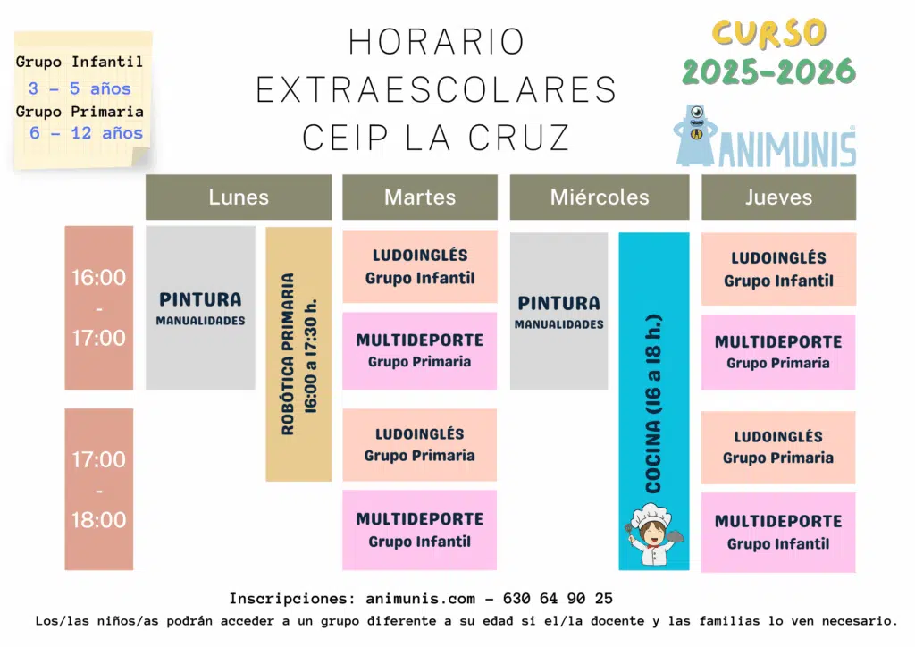 horario extraescolares la cruz 2025