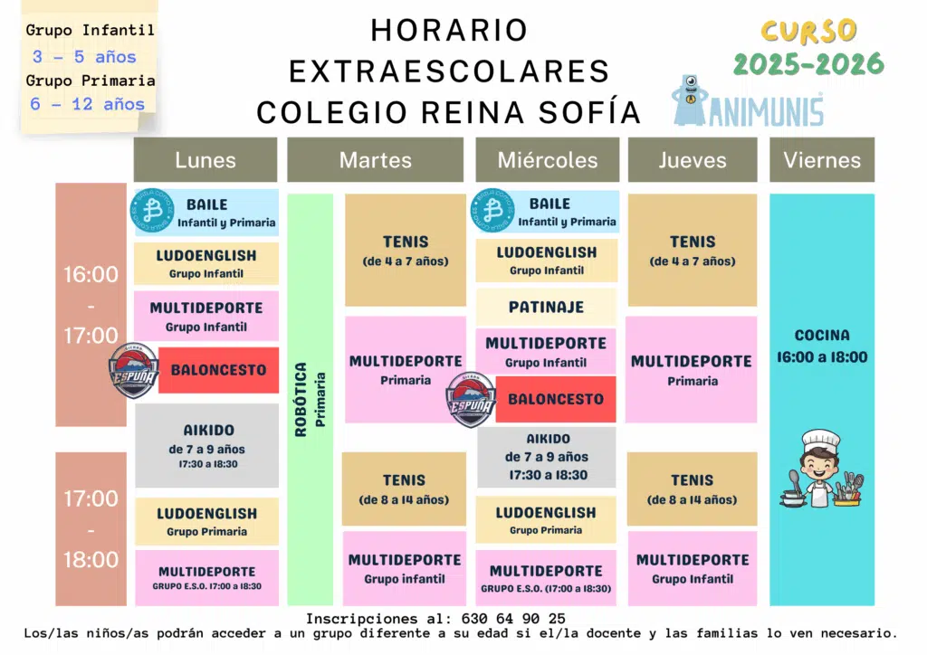 Horario extraescolares colegio reina sofia curso 2025 2026