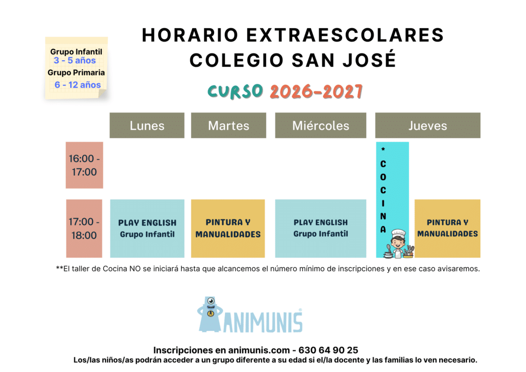 definitivo horario extraescolares san josé 2026 2027